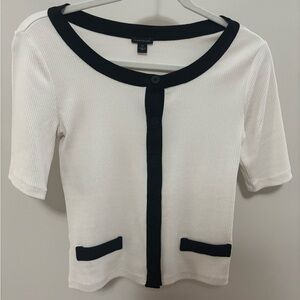 Ann Taylor Black and White Button-Up Top